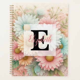 Monogramm-Spitze floral rosa weiß blaue Gänseblümc Planer