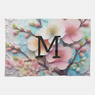 Monogramm-Spitze rosa floral pastellfarbene Kirsch Geschirrtuch