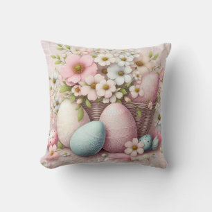 Monogramm-Spitze rosa florale Ostereier in einem K Kissen