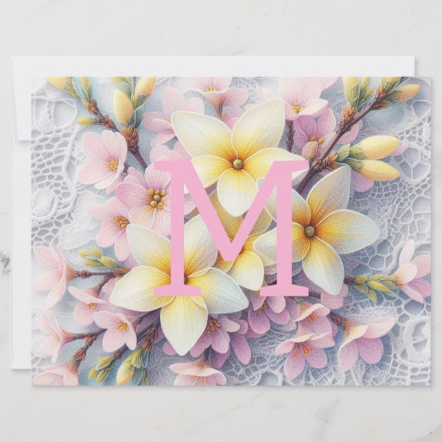 Monogramm-Spitze rosa und gelbe Frühlingsblumen  (Vorderseite)