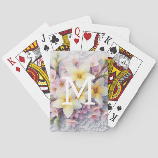 Monogramm-Spitze rosa und gelbe Frühlingsblumen  Spielkarten