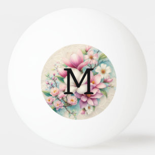 Monogramm-Spitze rosa violette Magnolienblüten  Tischtennisball
