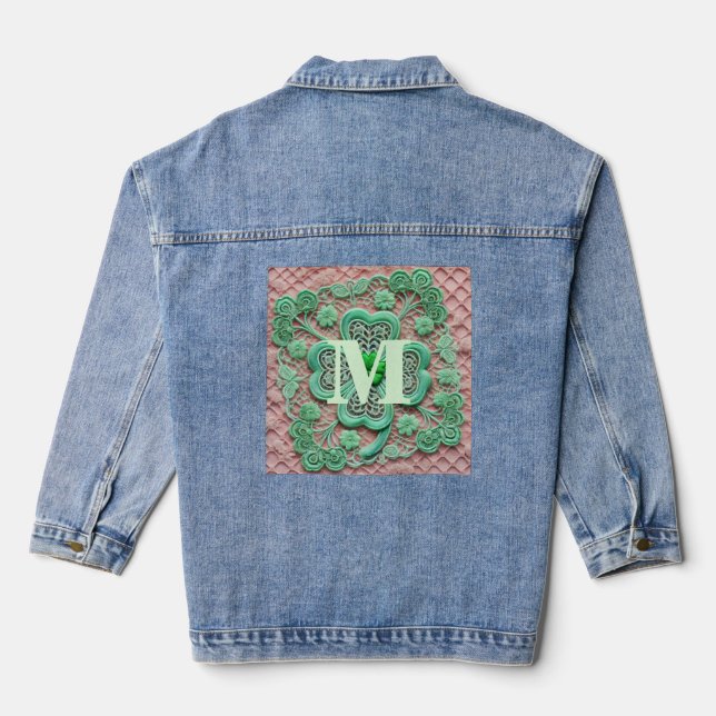 Monogramm Spitzen-grünes Kleeblatt St Patrick's Da Jeansjacke (Rückseite)
