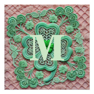 Monogramm Spitzen-grünes Kleeblatt St Patrick's Da Poster