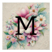 Monogramm Spitzen rosa lila Magnolien Blume