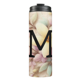 Monogramm Spitzen rosa und gelbe Frühlingsblumen Thermosbecher