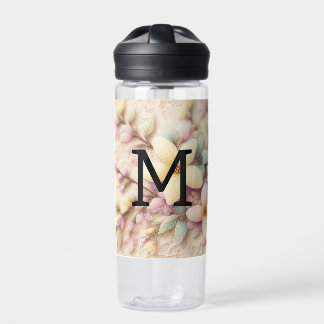 Monogramm Spitzen rosa und gelbe Frühlingsblumen Trinkflasche