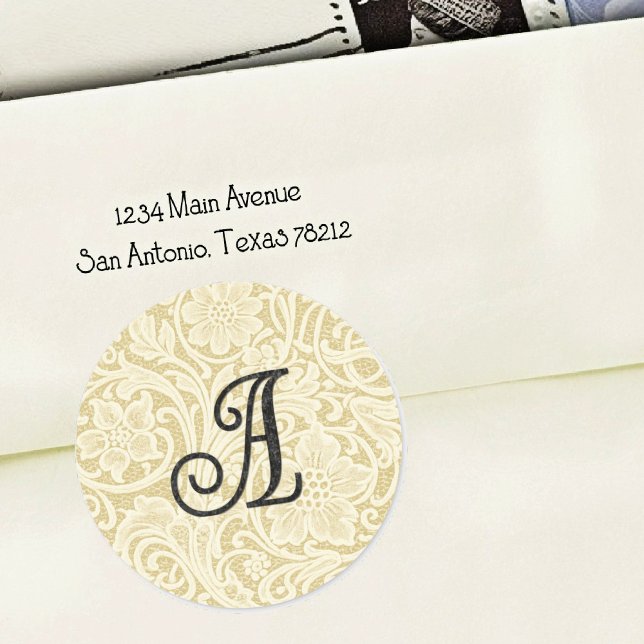 Monogramm-Spitzen-Umschlag-Siegel Schwarz Runder Aufkleber (Von Creator hochgeladen)