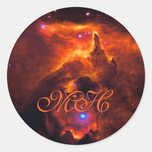 Monogramm, Star Cluster Pismis 24, Kernnetz NGC 63 Runder Aufkleber (Vorderseite)