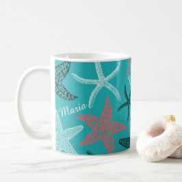 Monogramm Starfish auf türkisfarbenem Hintergrund Kaffeetasse
