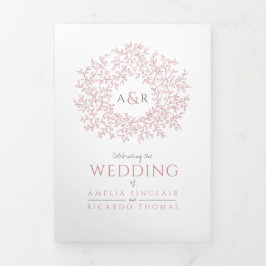 Monogramm staubige Rose Blätter Hochzeit alles in  Dreifach Gefaltete Einladung