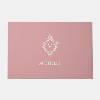 Monogramm Staubrose Elegantes Vintage-Wappen Rosa Fußmatte
