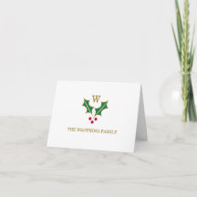 Monogramm-Stechpalme-und-Beeren-Notizkarte mit ind
