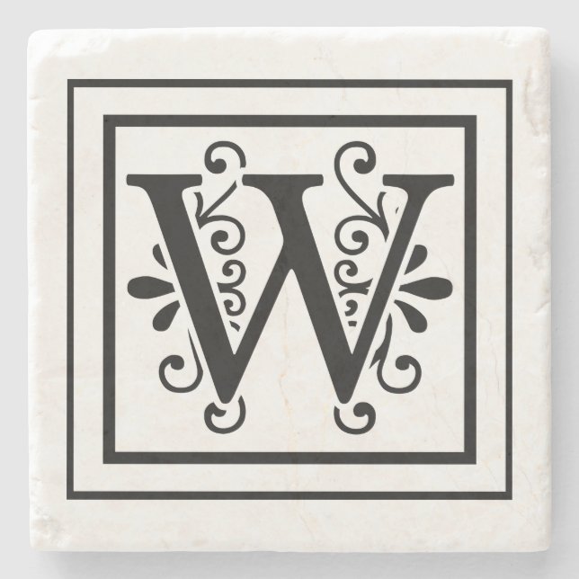 Monogramm-Stein-Untersetzer des Buchstabe-W Steinuntersetzer (Vorderseite)