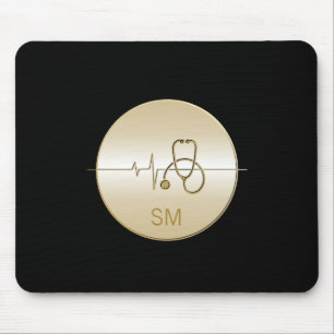 Monogramm Stethoskop Schwarz Gold Herzschlag Mousepad