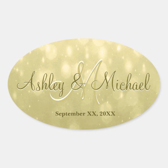 Monogramm-Sticker | Gelbes Gold Ovaler Aufkleber (Vorderseite)