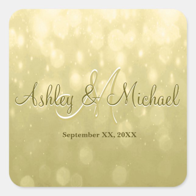 Monogramm-Sticker | Gelbes Gold Quadratischer Aufkleber (Vorderseite)