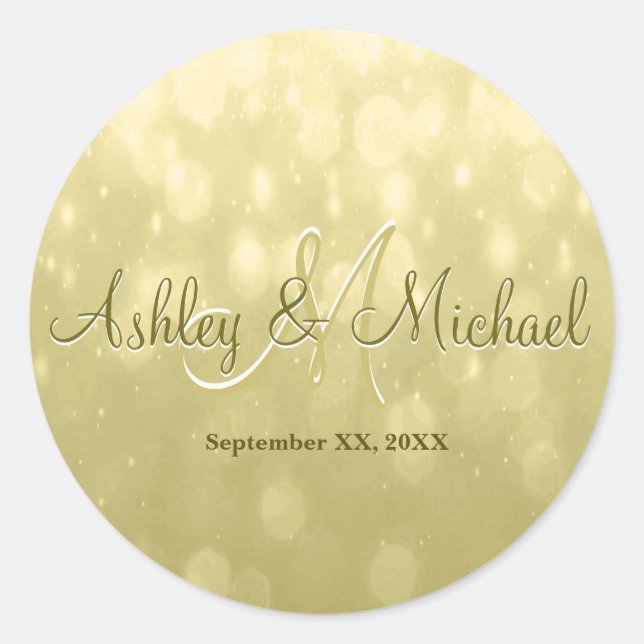 Monogramm-Sticker | Gelbes Gold Runder Aufkleber (Vorderseite)