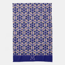 Monogramm-stilvolles Indigo-spanische Geschirrtuch