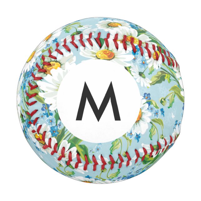 Monogramm Stilvolles, schönes, leuchtendes Blumenm Baseball (Vorderseite Links)