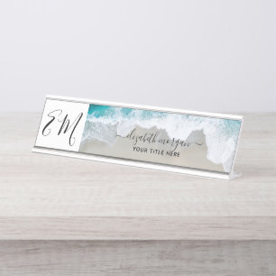 Monogramm Strand Blau Grün Elegant Professionell Schreibtischnamensplakette