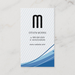 Monogramm   Streifen   Blue Wave Visitenkarte