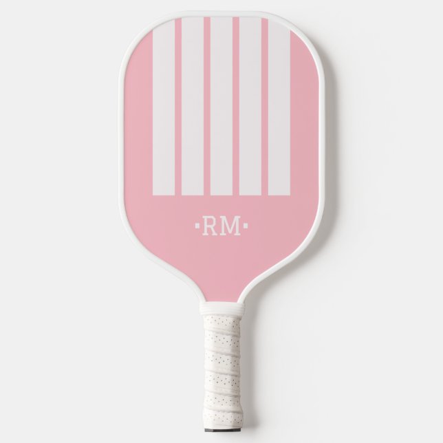 Monogramm-Streifen Bold Moderne Mädchenhaft Rosa Pickleball Schläger (Vorderseite)