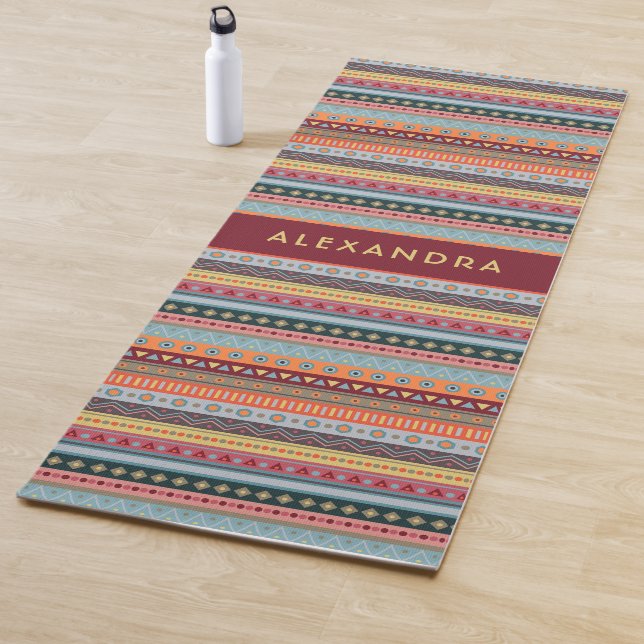Monogramm Streifen Farbige Muster Herbstfarben Yogamatte (Beispiel)