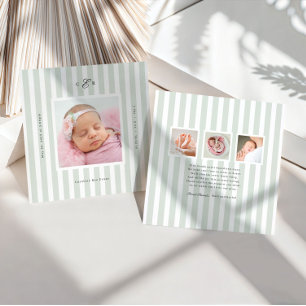 Monogramm-Streifen-Foto zur Geburtsankündigung im  Einladung