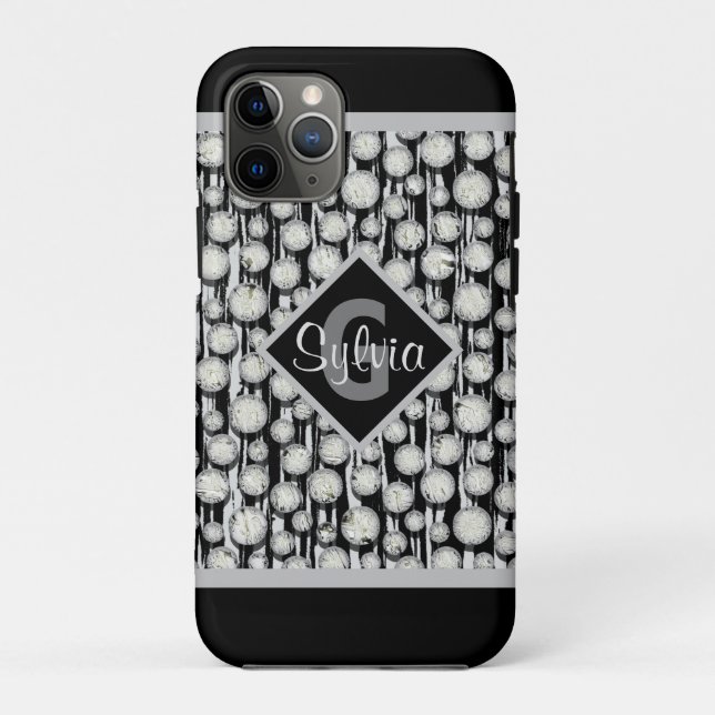 Monogramm-Streifen für schwarze und graue Polka-Do Case-Mate iPhone Hülle (Rückseite)