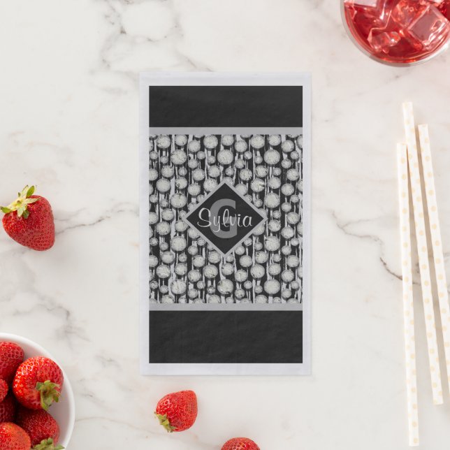 Monogramm-Streifen für schwarze und graue Polka-Do Serviette (Beispiel)