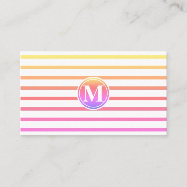 Monogramm Streifen Muster Sommer Visitenkarte (Vorderseite)
