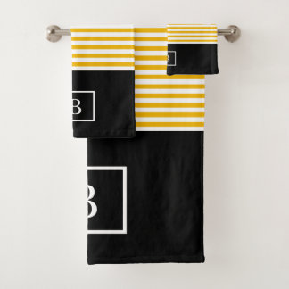 Monogramm-Streifen-Tuch-Set - Senf/Weiß Badhandtuch Set