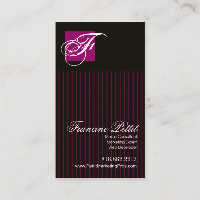 "Monogramm Stripes" - Medium-Marketings-Berater Visitenkarte (Vorderseite)