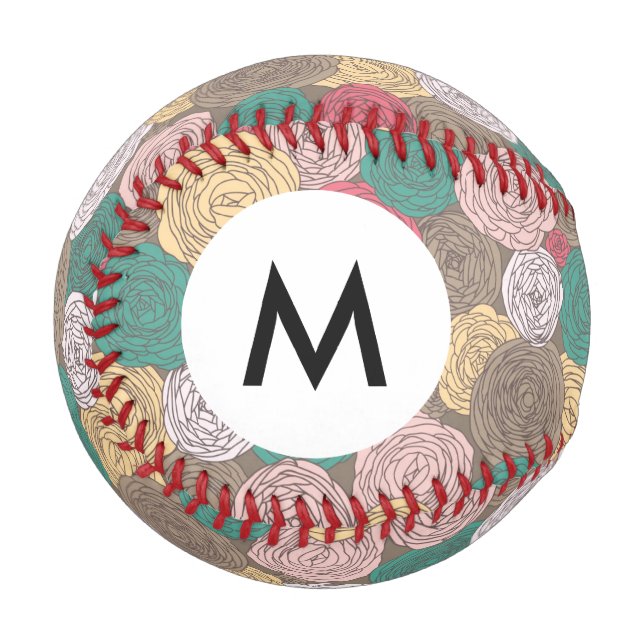 Monogramm Stylisches Blumenmuster. Helle Blumenmus Baseball (Vorderseite Links)