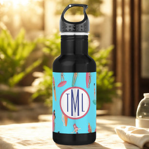 Monogramm Surfer Girl Hawaiian Thema Edelstahlflasche