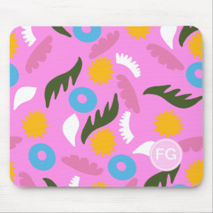 Monogramm süß rosa kräftiges Muster floral  Mousepad