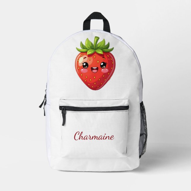 Monogramm süße Erdbeere kawaii Bedruckter Rucksack (Vorderseite)