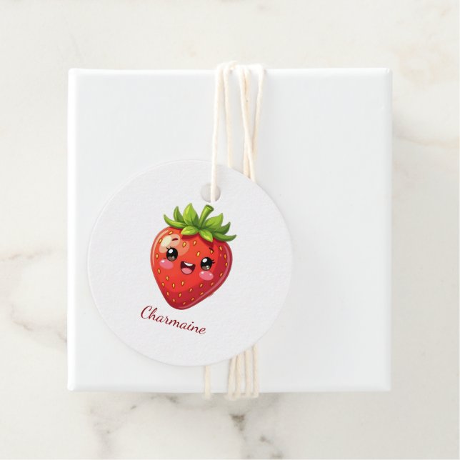 Monogramm süße Erdbeere kawaii Geschenkanhänger (Beispiel)