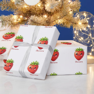 Monogramm süße Erdbeere kawaii Geschenkpapier