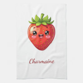 Monogramm süße Erdbeere kawaii Geschirrtuch