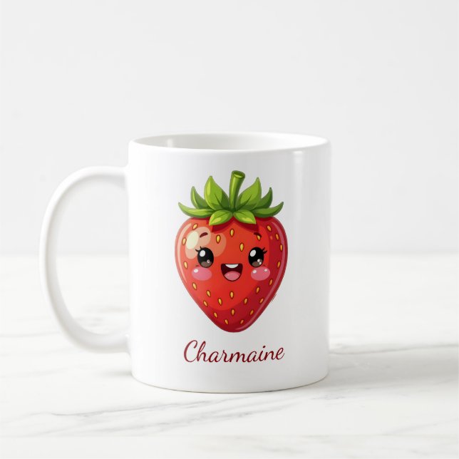 Monogramm süße Erdbeere kawaii Kaffeetasse (Links)