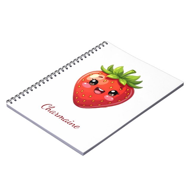 Monogramm süße Erdbeere kawaii Notizblock (Linke Seite)