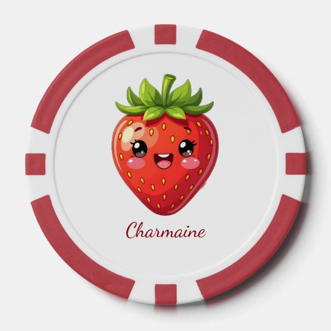 Monogramm süße Erdbeere kawaii Pokerchips (Vorderseite)