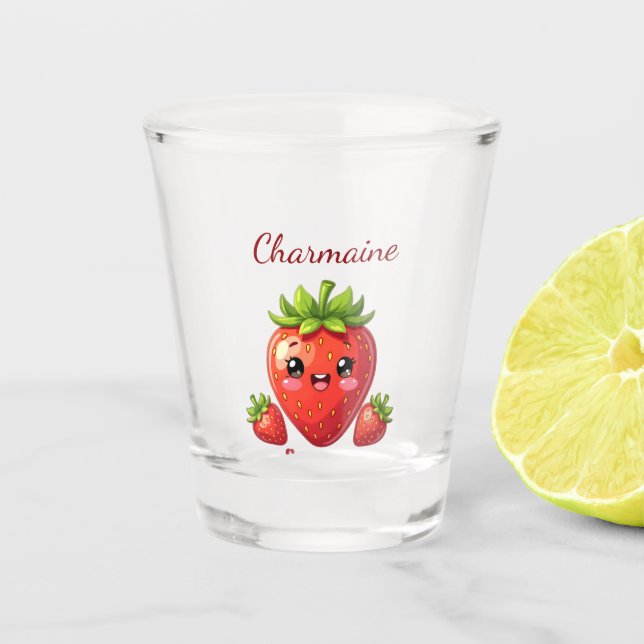 Monogramm süße Erdbeere kawaii Schnapsglas (Vorderseite)
