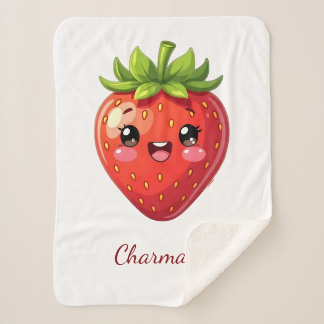 Monogramm süße Erdbeere kawaii Sherpadecke (Vorderseite)