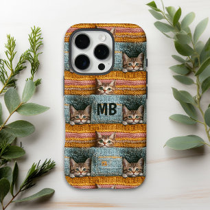 Monogramm Süße Katzen Gestrickte Weibliche Persona iPhone 16 Pro Hülle