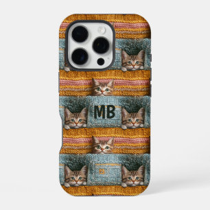 Monogramm Süße Katzen Gestrickte Weibliche Persona iPhone 16 Pro Hülle