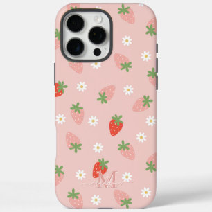 Monogramm süße Rosa und rote Erdbeeren iPhone 16 Pro Max Hülle