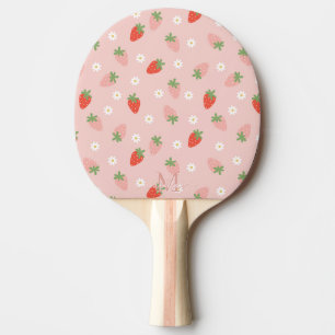 Monogramm süße Rosa und rote Erdbeeren Tischtennis Schläger